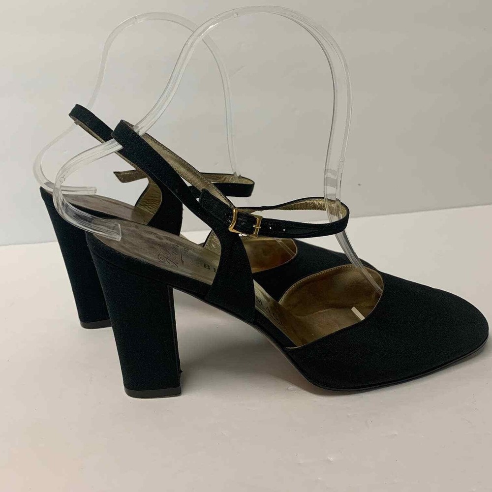 Bruno Magli Slingback Pumps Women 37.5 Black Italian Leather Block Heel